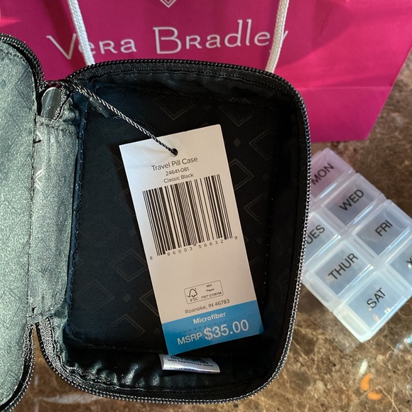 Vera Bradley (8-Days) Travel Pill Case, Solid Black, New w/ Tag attached - Picture 6 of 9